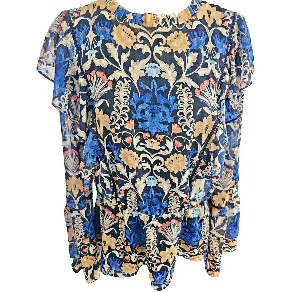 INC International Concepts Top Womens Fleur Nouveau Blue Bell Sleeve Size XL